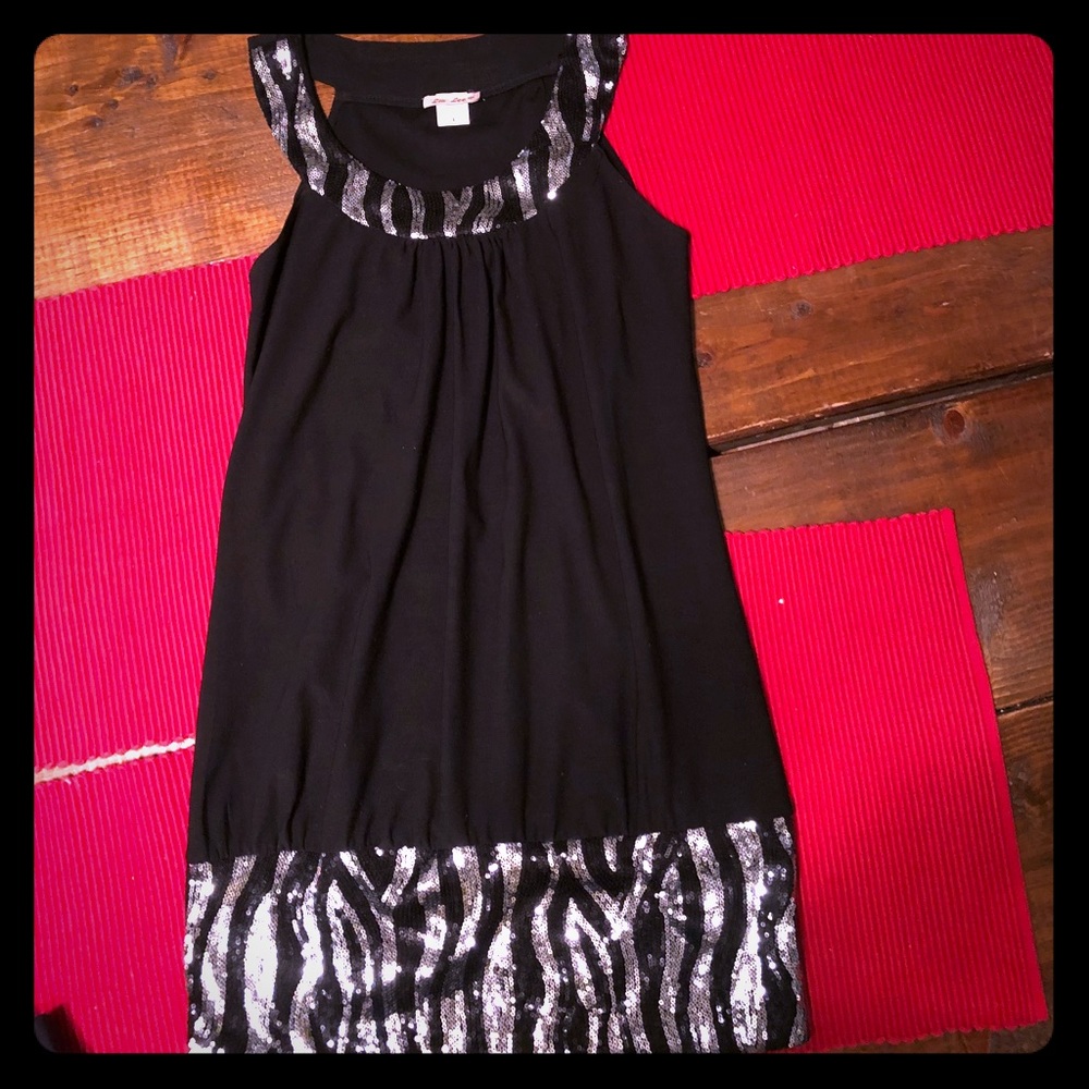 🖤LIA LEE | BLACK ZEBRA SEQUINS SLEEVELSS SCOOP NECK TUNIC OR MINI DRESS SZ L